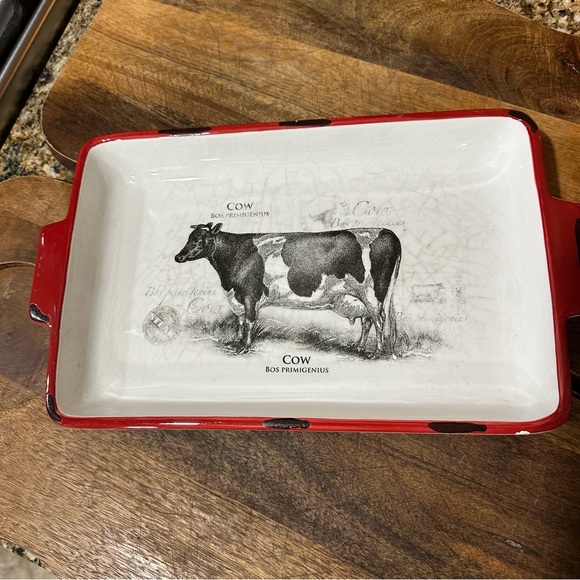 FARMHOUSE Red and White Serving platter with Vintage Cow Design white black red - Picture 8 of 8